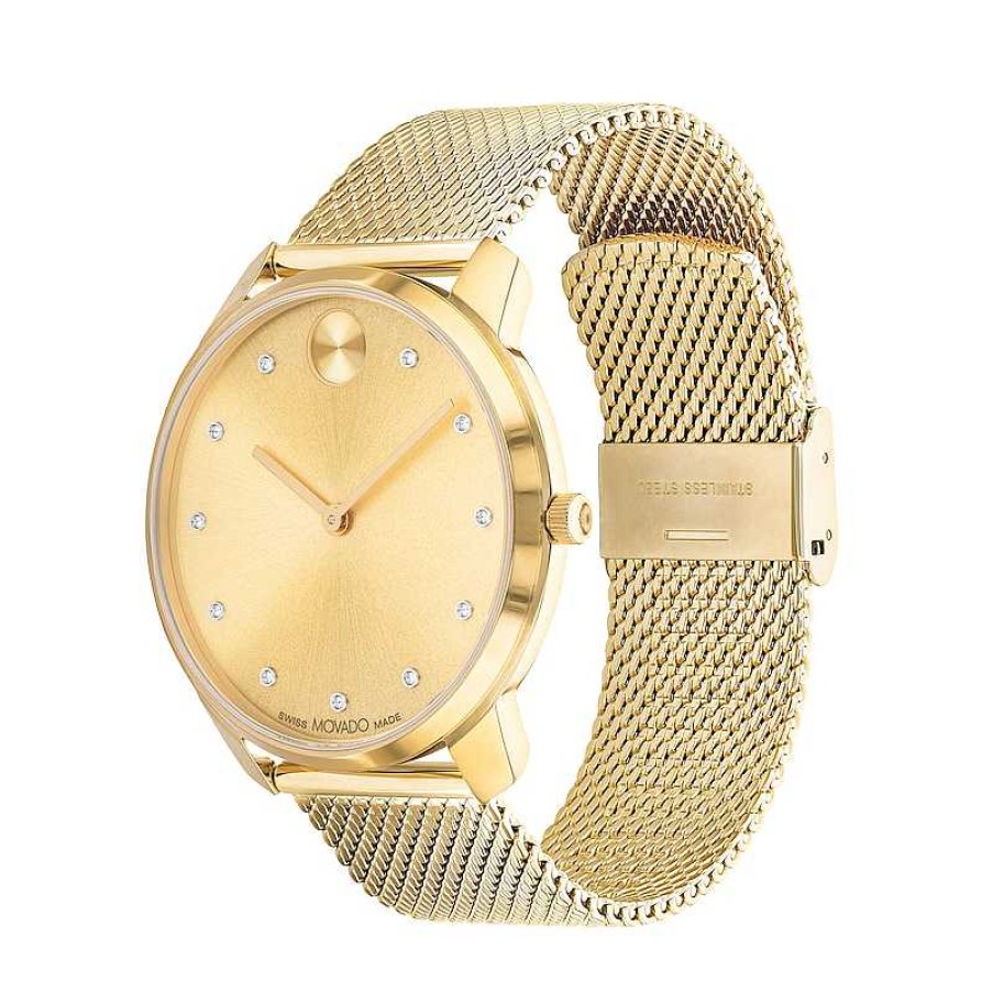 Movado Men'S Movado Bold® Thin Crystal Accent Gold-Tone Ip Mesh Watch With Gold-Tone Dial (Model: 3600903) Watches