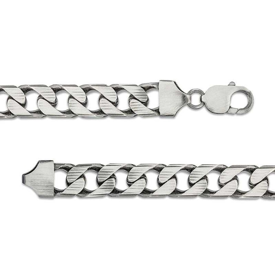 Zales Men'S 10.9Mm Diamond-Cut Curb Chain Bracelet In Solid Sterling Silver With Gunmetal Grey Ruthenium - 9" Bracelets