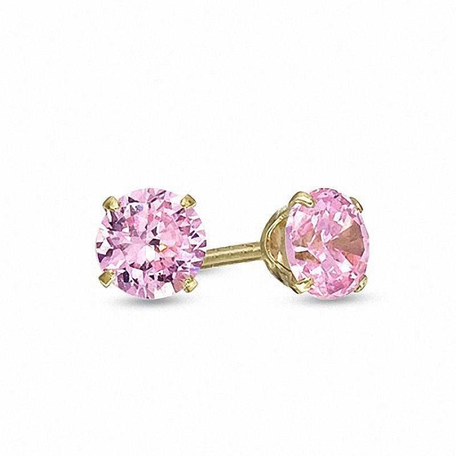 Zales Child'S 4.0Mm Pink Cubic Zirconia Stud Earrings In 14K Gold Earrings