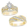 Zales 5/8 Ct. T.W. Marquise Diamond Frame Wedding Ensemble In 10K Two-Tone Gold - Size 7 And 10 Rings