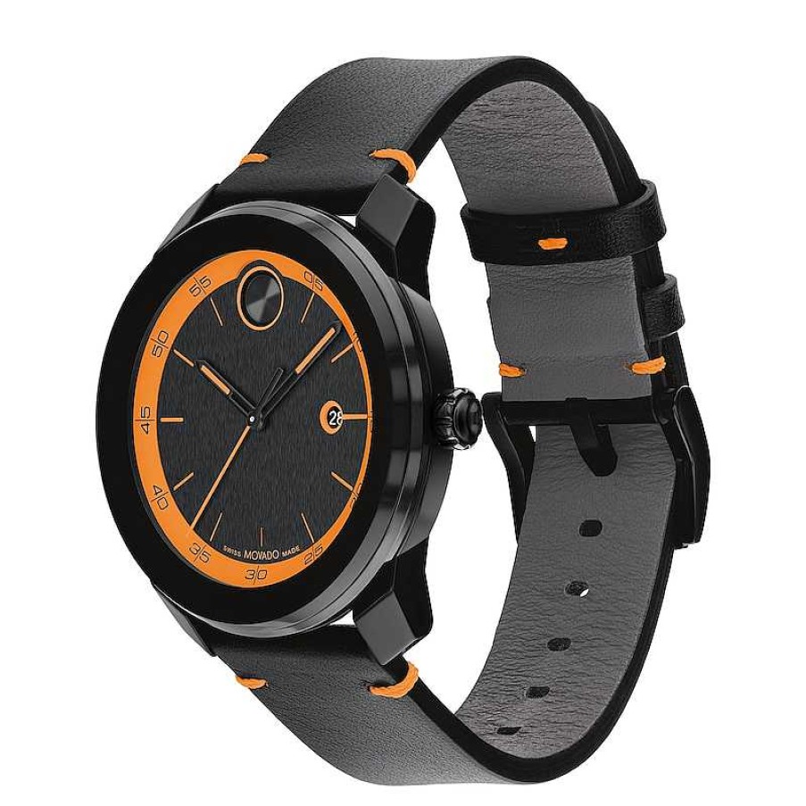 Movado Men'S Movado Bold® Tr90 Black Strap Watch With Orange Dial And Date Window (Model: 3601113) Watches