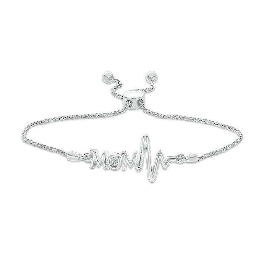 Zales Diamond Accent "Mom" Heartbeat Bolo Bracelet In Sterling Silver - 9.5" Bracelets