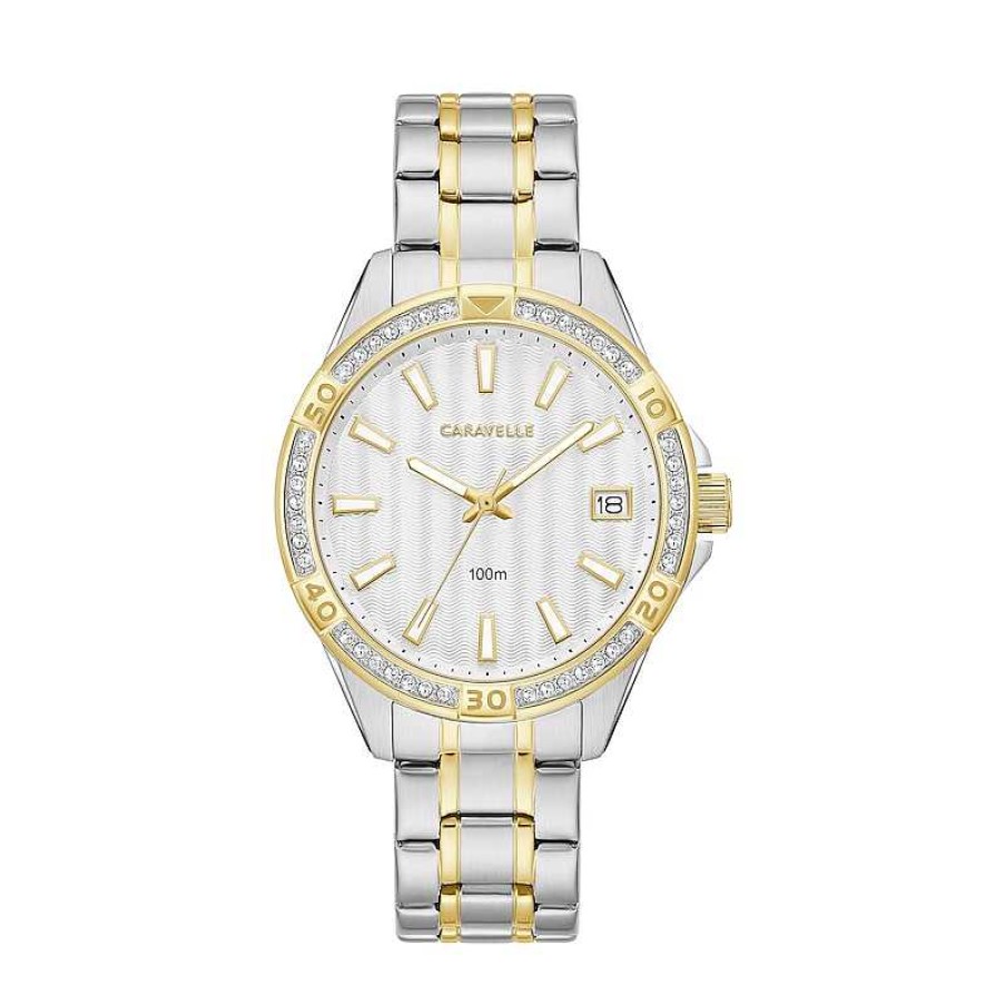 CARAVELLE Ladies' Caravelle By Bulova Aqualuxx Crystal Accent Two-Tone Watch With Silver-Tone Dial (Model: 45M120) Watches