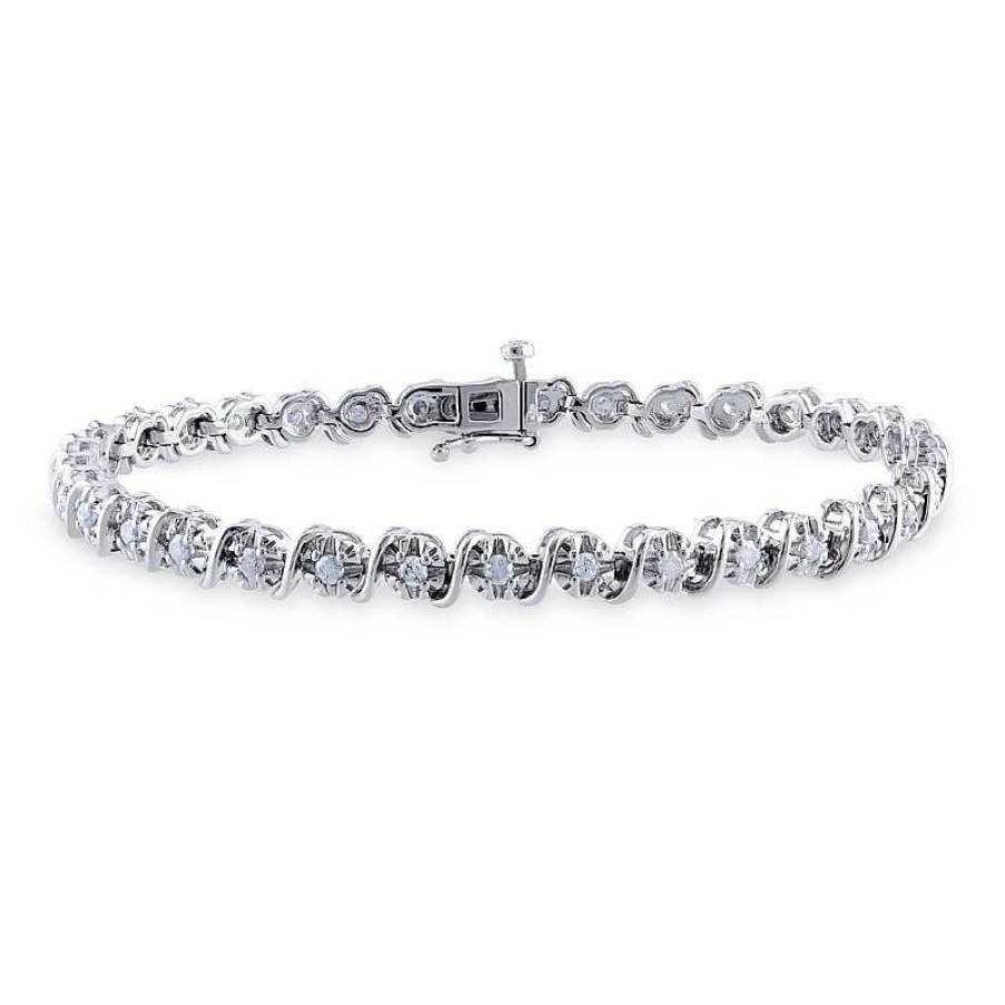 Zales 1 Ct. T.W. Diamond "S" Tennis Bracelet In Sterling Silver - 7.25" Bracelets