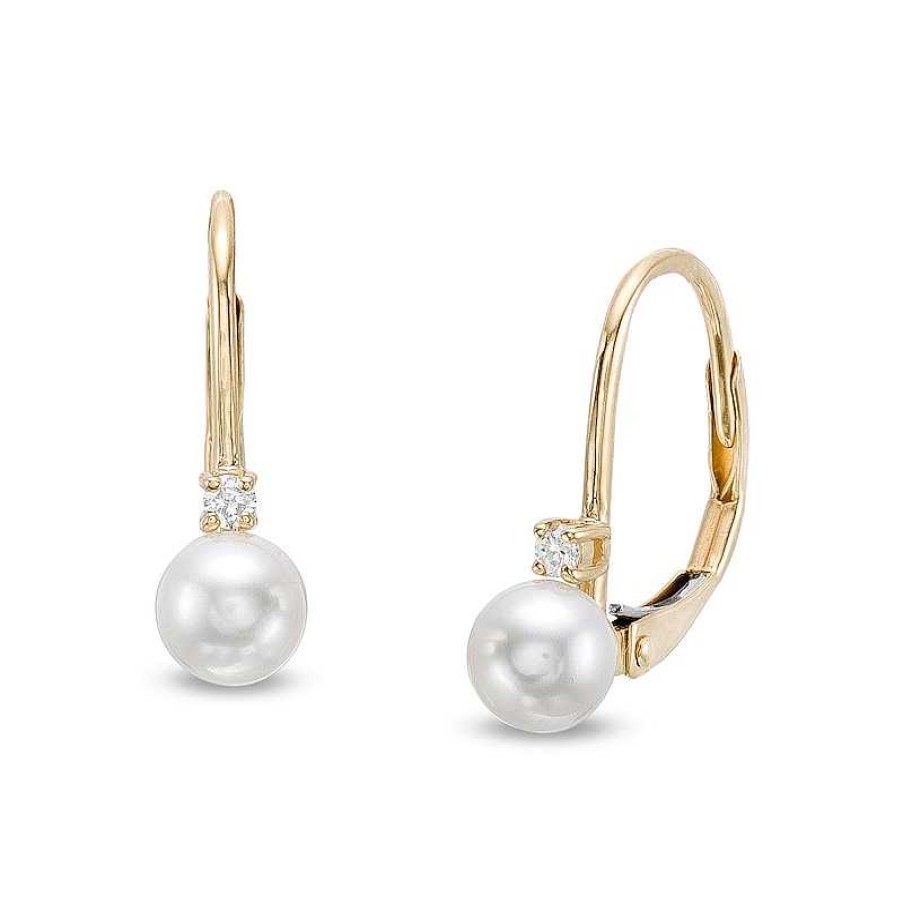 Zales 5.0Mm Cultured Freshwater Pearl And 1/20 Ct. T.W. Diamond Drop Earrings In 10K Gold Earrings