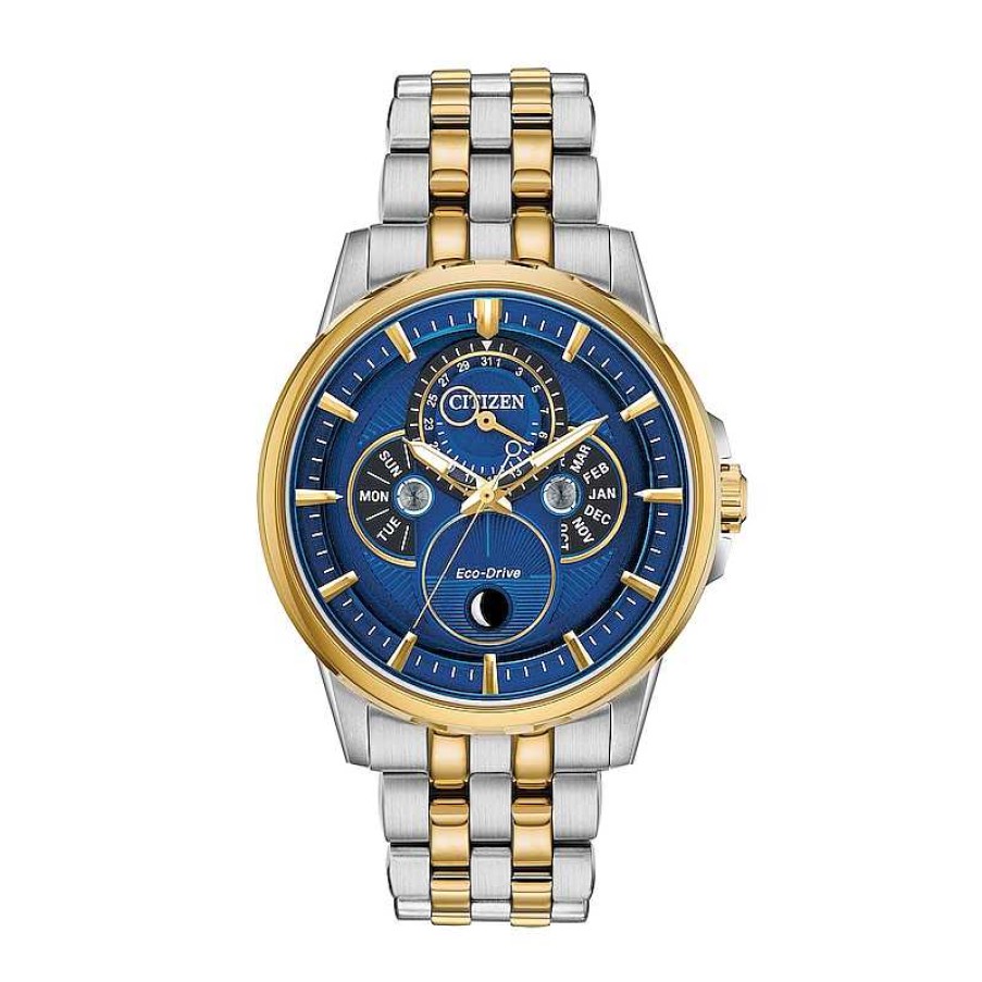 Citizen Men'S Citizen Eco-Drive® Calendrier Chronograph Two-Tone Watch With Blue Dial (Model: Bu0054-52L) Watches