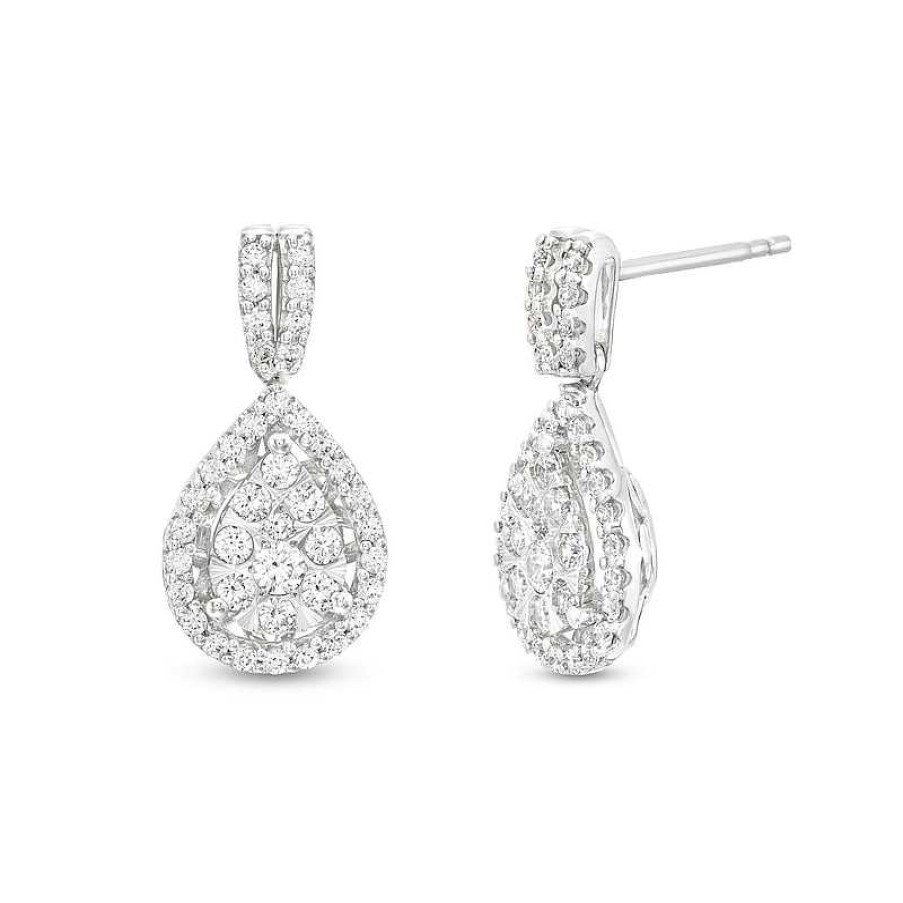 Zales 1 Ct. T.W. Pear Multi-Diamond Drop Earrings In 10K White Gold Earrings