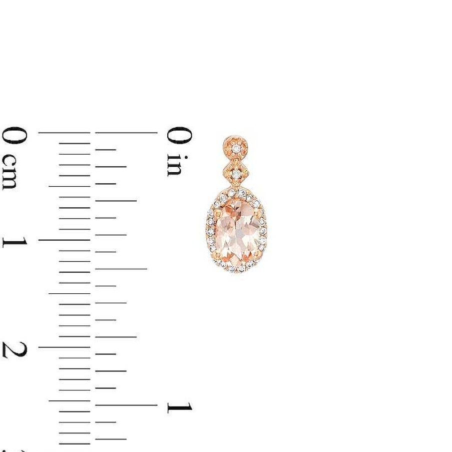 Zales Oval Morganite And 1/8 Ct. T.W. Diamond Frame Art Deco Drop Earrings In 10K Rose Gold Earrings