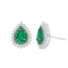 Zales Pear-Shaped Emerald And 1/3 Ct. T.W. Diamond Double Shadow Frame Stud Earrings In 10K White Gold Earrings