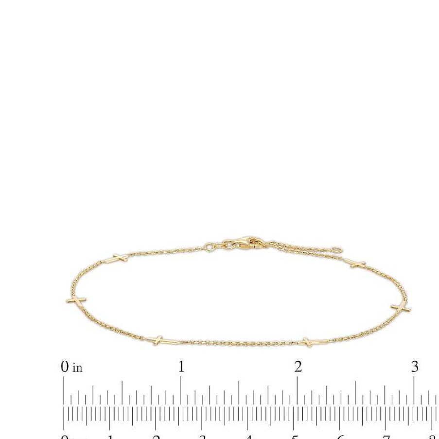 Zales Sideways Cross Station Anklet In 10K Gold - 10" Bracelets