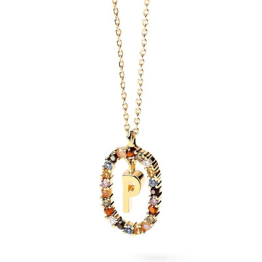 Zales Pdpaola At Zales Multi-Color "P" Pendant In Sterling Silver With 18K Gold Plate Necklaces