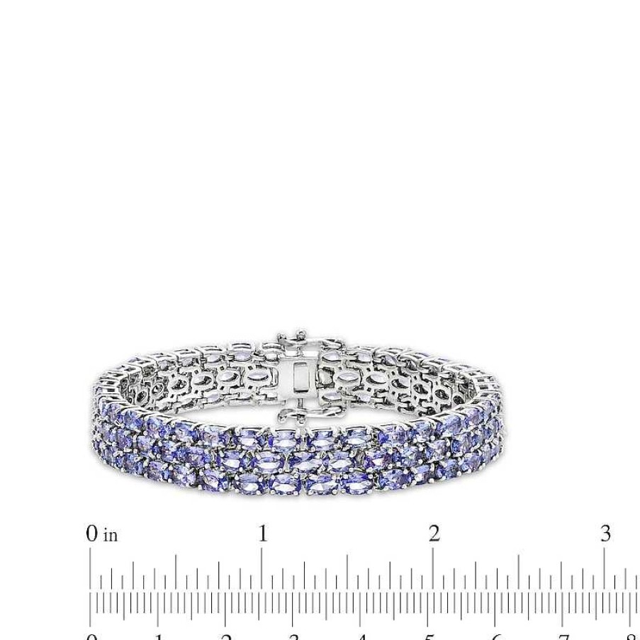 Zales Sideways Oval Tanzanite Triple Row Line Bracelet In Sterling Silver Bracelets