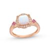 Zales Cushion-Cut Lab-Created Opal, Pink Lab-Created Sapphire And 1/5 Ct. T.W. Diamond Floral Frame Ring In 10K Rose Gold Rings