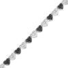 Zales 1/10 Ct. T.W. Black And White Diamond Beaded Alternating Hearts Bracelet In Sterling Silver And Black Resin - 7.25" Bracelets