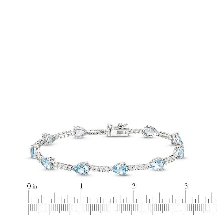 Zales Pear-Shaped Blue Lab-Created Spinel And White Lab-Created Sapphire Station Line Bracelet In Sterling Silver - 7.25" Bracelets