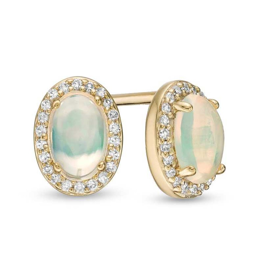 Zales Oval Opal And 1/10 Ct. T.W. Diamond Frame Stud Earrings In 10K Gold Earrings