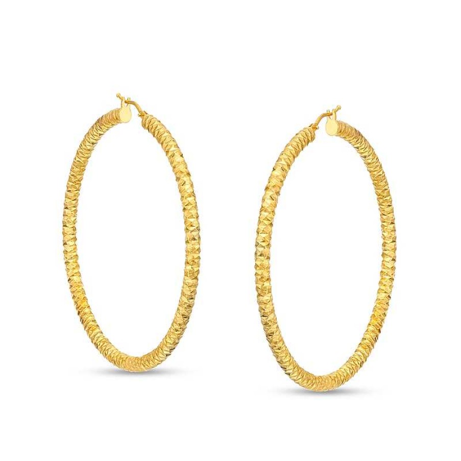 Zales Oro Diamante 50.0Mm Diamond-Cut Tube Hoop Earrings In 14K Gold Earrings