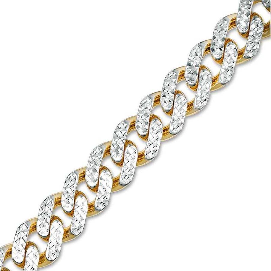 Zales Men'S 9.5Mm Diamond-Cut Curb Chain Bracelet In Hollow 14K Two-Tone Gold - 8.25" Bracelets