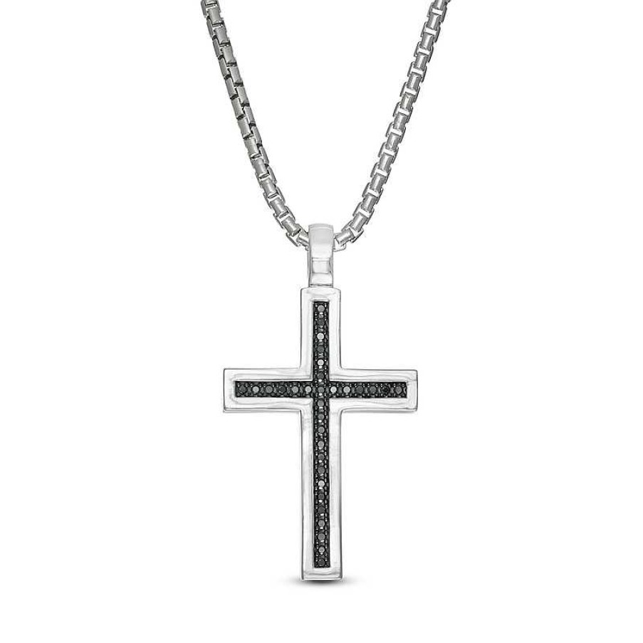 Zales Vera Wang Men 1/4 Ct. T.W. Black Diamond Cross Pendant In Sterling Silver - 22" Necklaces