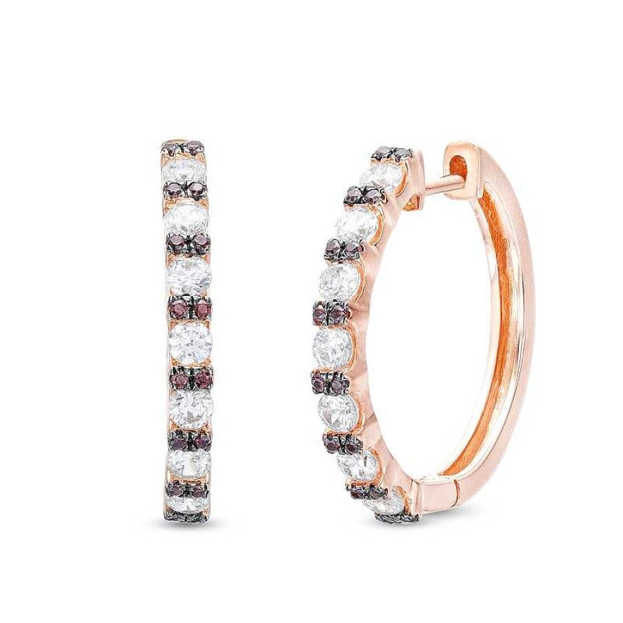 Zales 1 Ct. T.W. Champagne And White Diamond Alternating Hoop Earrings In 10K Rose Gold Earrings