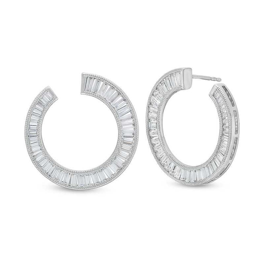 Zales 2 Ct. T.W. Certified Baguette-Cut Lab-Created Diamond Edge Open Hoop Earrings In 14K White Gold (F/Si2) Earrings