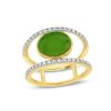 Zales Sideways Oval Jade And 1/5 Ct. T.W. Diamond Open Shank Ring In 10K Gold Rings