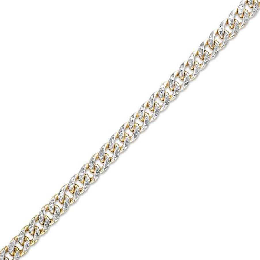 Zales Oro Diamante Diamond-Cut 4.5Mm Cuban Curb Chain Bracelet In Hollow 14K Two-Tone Gold 7.5" Bracelets