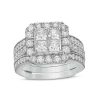 Zales 2-1/2 Ct. T.W. Princess-Cut Quad Diamond Frame Vintage-Style Bridal Set In 14K White Gold Rings