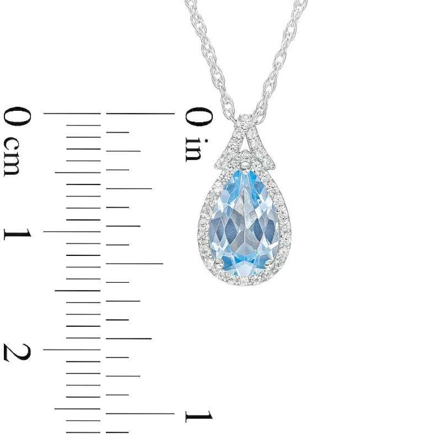 Zales Pear-Shaped Blue Lab-Created Spinel And White Lab-Created Sapphire Frame Split Bail Pendant In Sterling Silver Necklaces