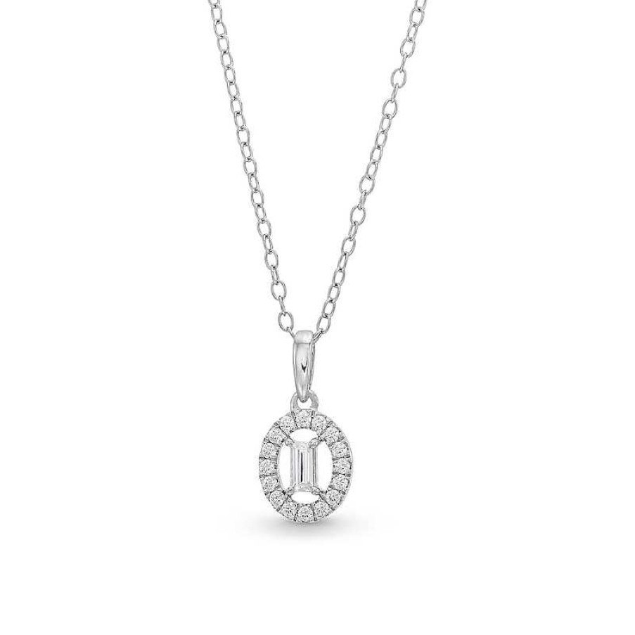 Zales 1/4 Ct. T.W. Baguette-Cut Diamond Open Oval-Shaped Frame Pendant In 10K White Gold Necklaces