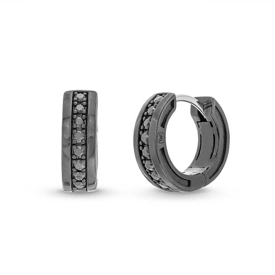 Zales Vera Wang Men 1/3 Ct. T.W. Black Diamond Huggie Hoop Earrings In Sterling Silver With Black Ruthenium Earrings