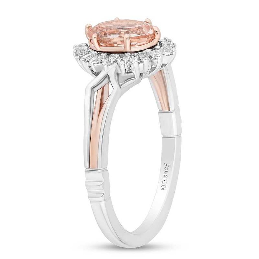 Zales Enchanted Disney Aurora Oval Morganite And 1/5 Ct. T.W. Diamond Sunburst Frame Ring In Sterling Silver And Rose Gold Rings