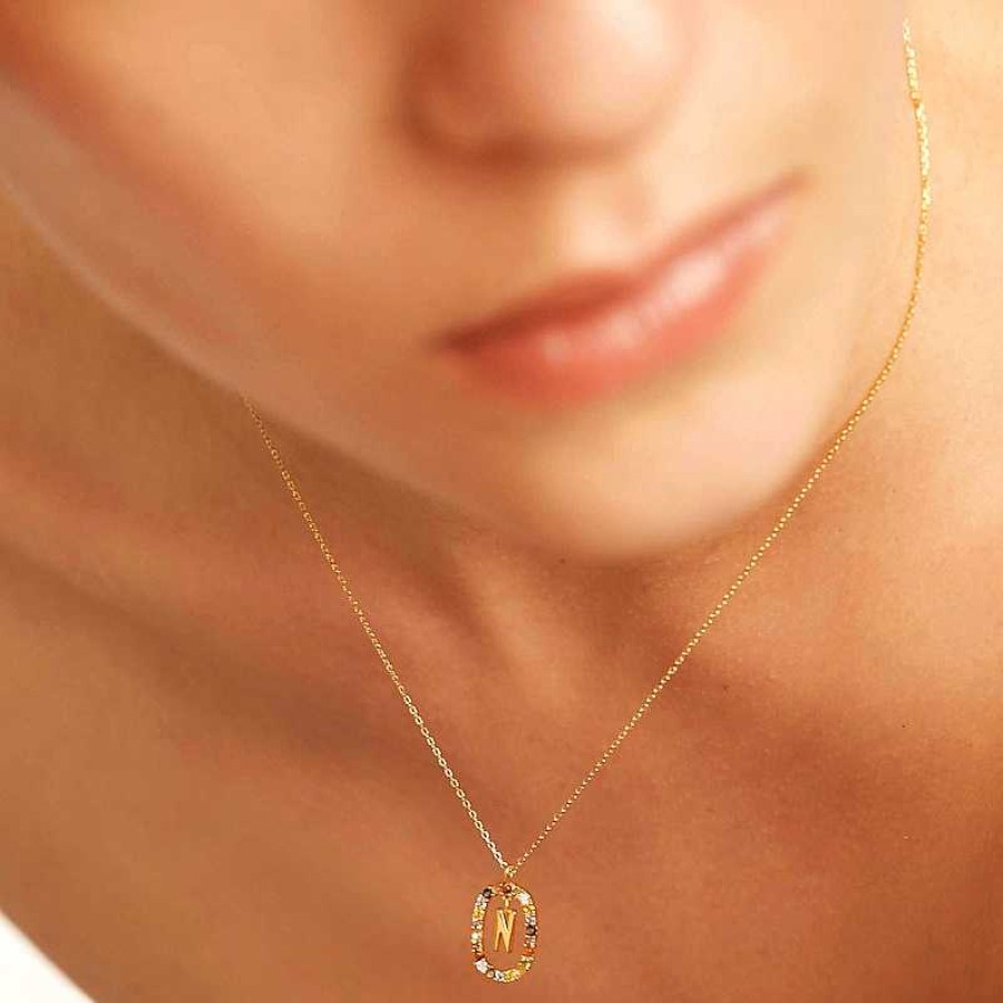 Zales Pdpaola At Zales Multi-Color "N" Pendant In Sterling Silver With 18K Gold Plate Necklaces