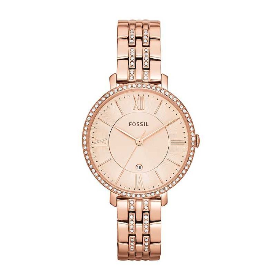 Fossil Ladies' Fossil Jacqueline Crystal Accent Rose-Tone Watch With Pink Dial (Model: Es3546) Watches