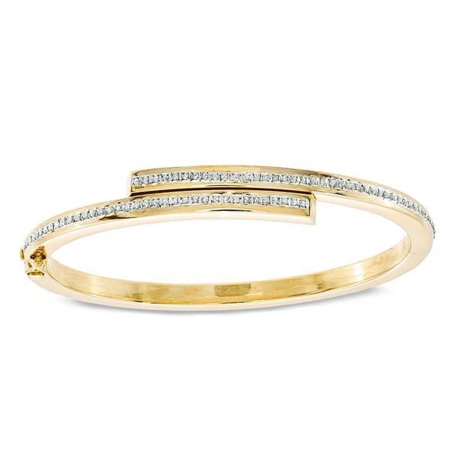 Zales Diamond Fascination Bypass Slip-On Bangle In Sterling Silver And 18K Gold Plate Bracelets