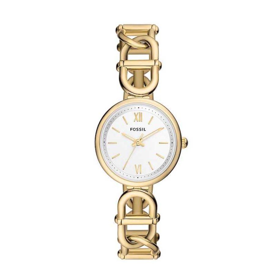 Fossil Ladies' Fossil Carlie Gold-Tone Watch With Roman Numeral Silver Dial (Model: Es5272) Watches