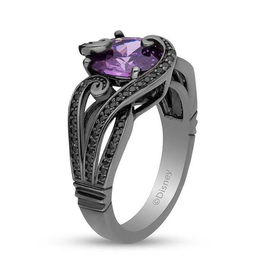 Zales Enchanted Disney Villains Ursula Oval Amethyst And 1/4 Ct. T.W. Black Diamond Ring In Sterling Silver Rings