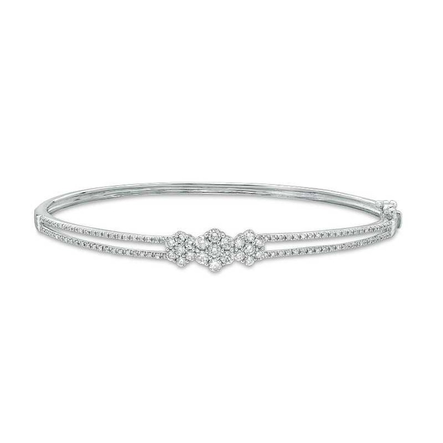 Zales 1 Ct. T.W. Hexagon Multi-Diamond Three Stone Bangle In 10K White Gold Bracelets