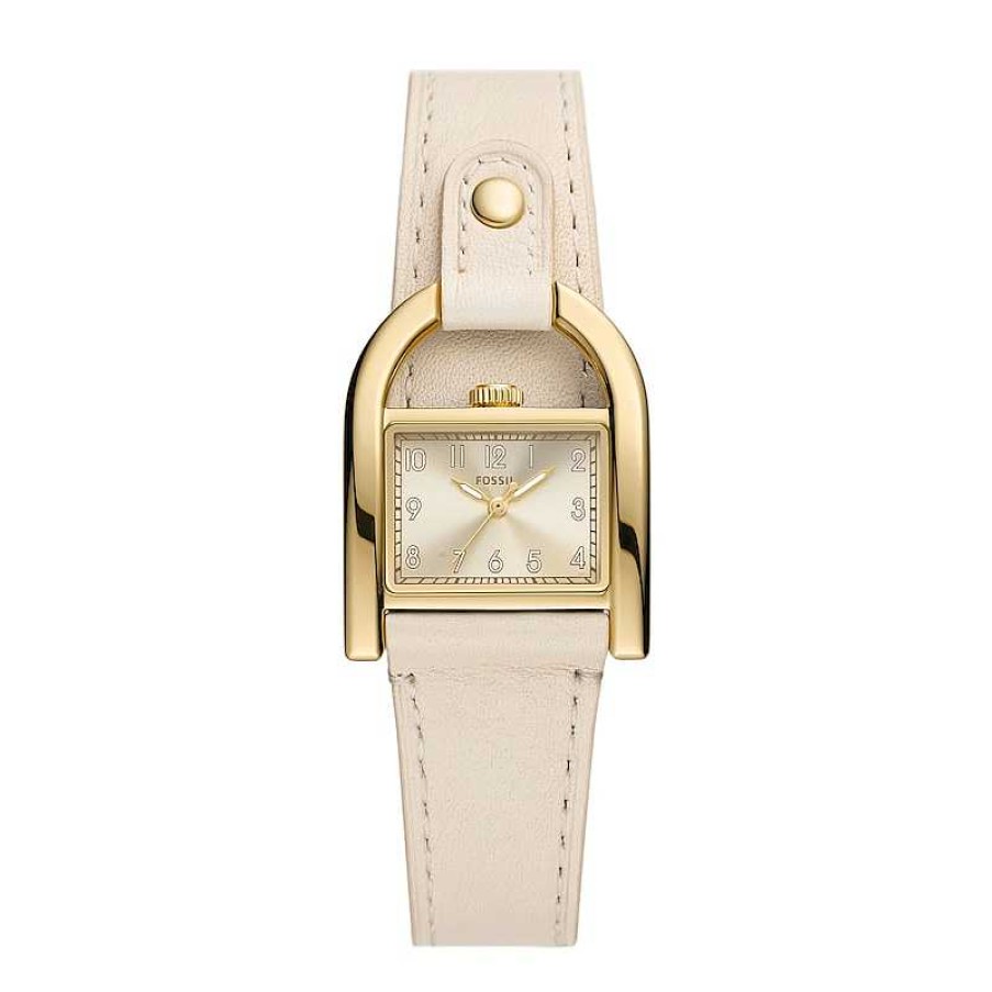 Fossil Ladies' Fossil Harwell Nude Litehide Leather Strap Watch With Rectangular Gold-Tone Sunray Dial (Model: Es5280) Watches