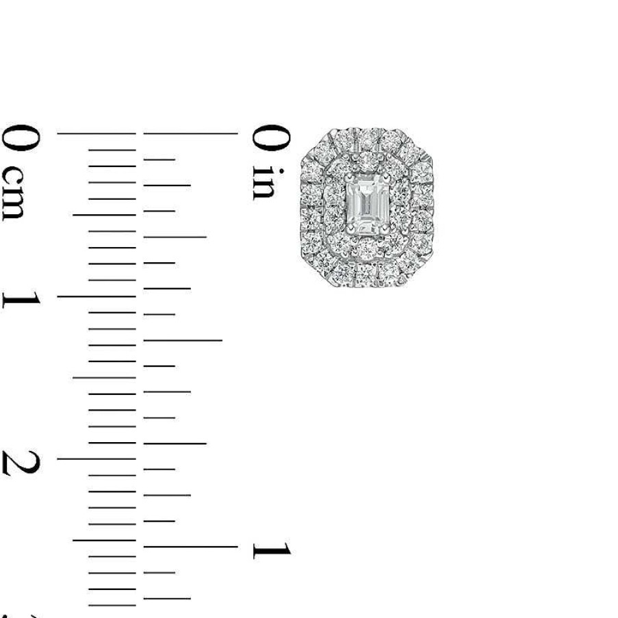 Zales 1 Ct. T.W. Certified Emerald-Cut Lab-Created Diamond Octagonal Double Frame Stud Earrings In 14K White Gold (F/Si2) Earrings