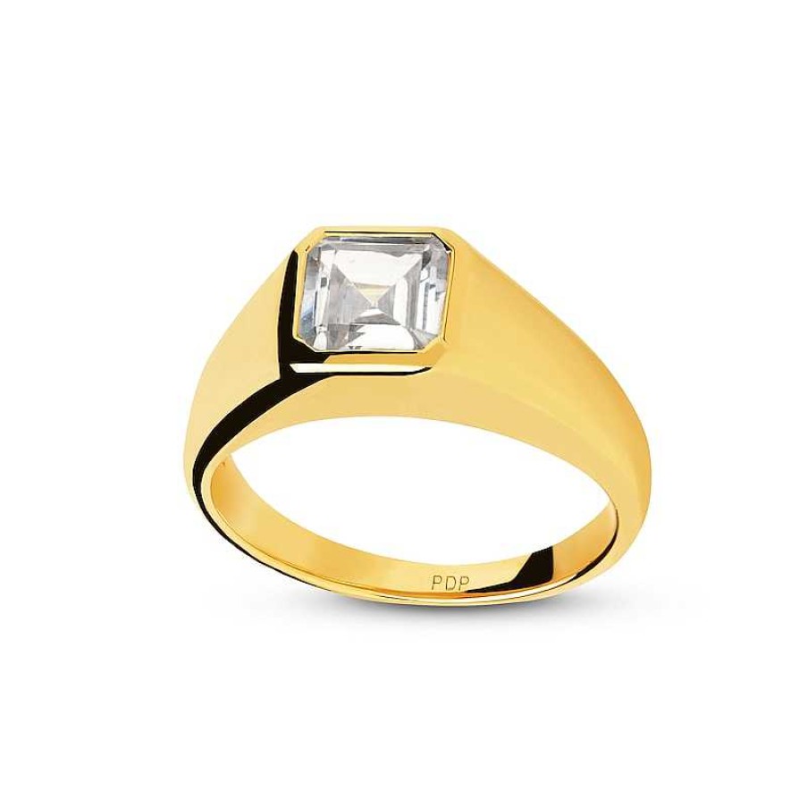 Zales Pdpaola At Zales 6.0Mm Radiant-Cut Cubic Zirconia Signet Ring In Sterling Silver With 18K Gold Plate Rings