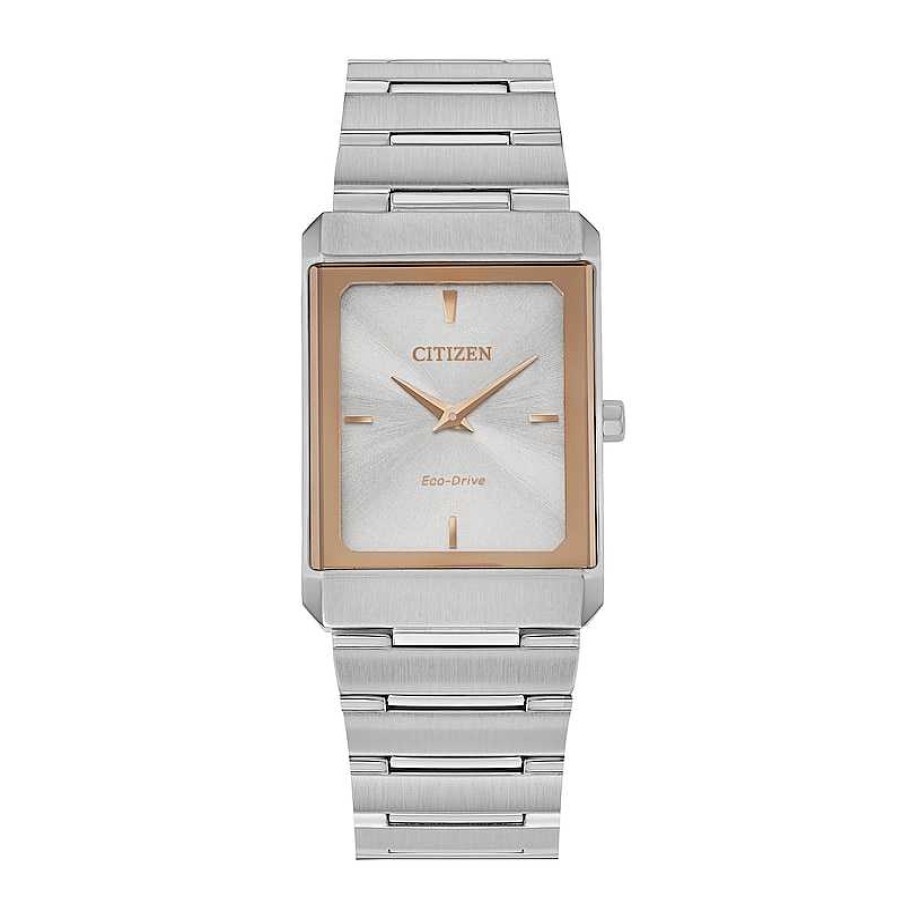 Citizen Citizen Eco-Drive® Stiletto Two-Tone Watch With Rectangular Silver-Tone Dial (Model: Eg6016-58A) Watches