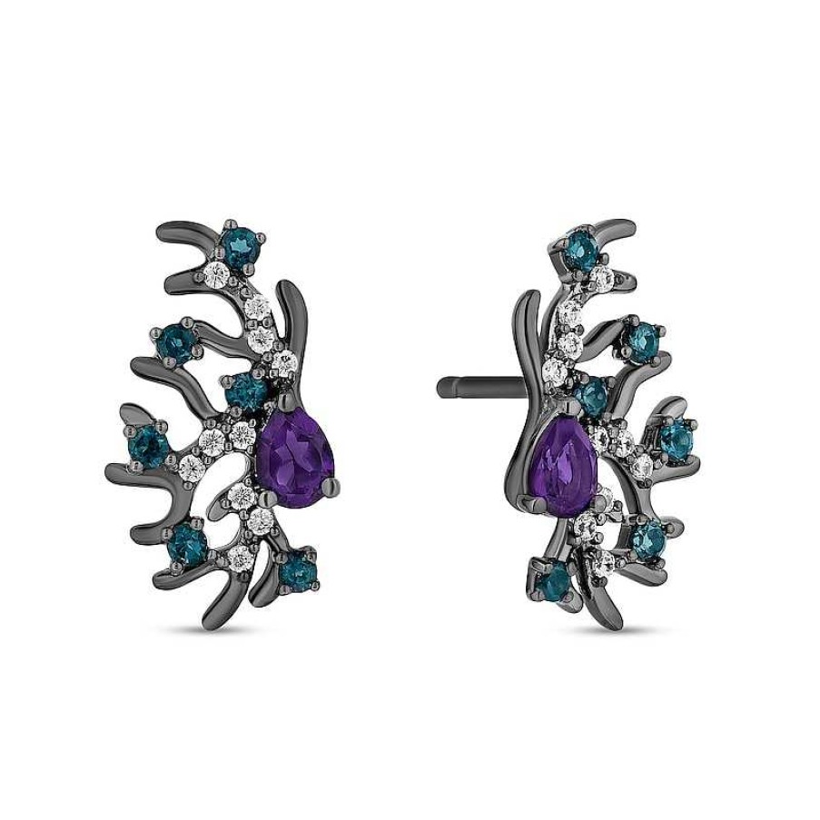 Zales Enchanted Disney Villains Ursula Amethyst, Blue Topaz And 1/10 Ct. T.W. Diamond Coral Stud Earrings In Sterling Silver Earrings