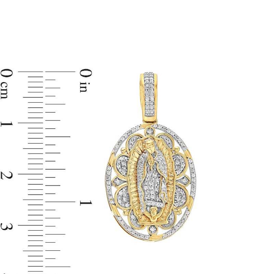 Zales Men'S 1/6 Ct. T.W. Diamond Our Lady Of Guadalupe Oval Frame Necklace Charm In 10K Gold Necklaces