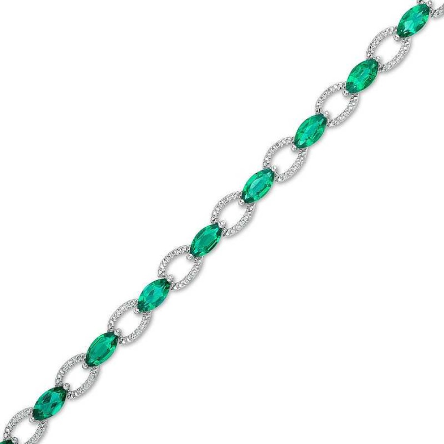 Zales Marquise Lab-Created Emerald Open Link Bracelet In Sterling Silver - 7.25" Bracelets