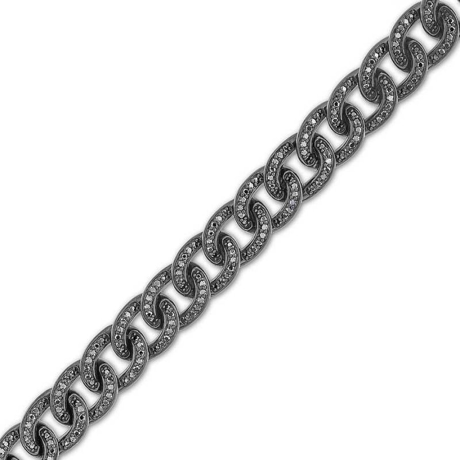 Zales Vera Wang Men 1-3/4 Ct. T.W. Black Diamond Curb Chain Bracelet In Sterling Silver With Black Ruthenium - 8.5" Bracelets