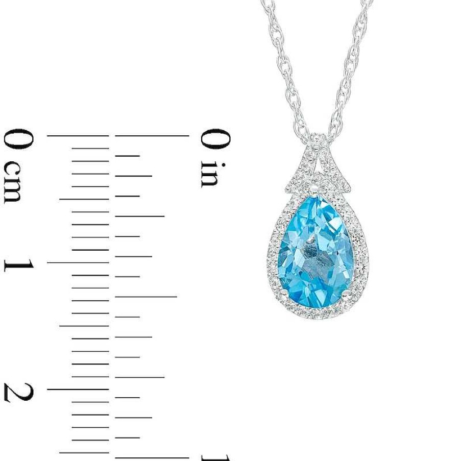 Zales Pear-Shaped Swiss Blue Topaz And White Lab-Created Sapphire Frame Split Bail Pendant In Sterling Silver Necklaces