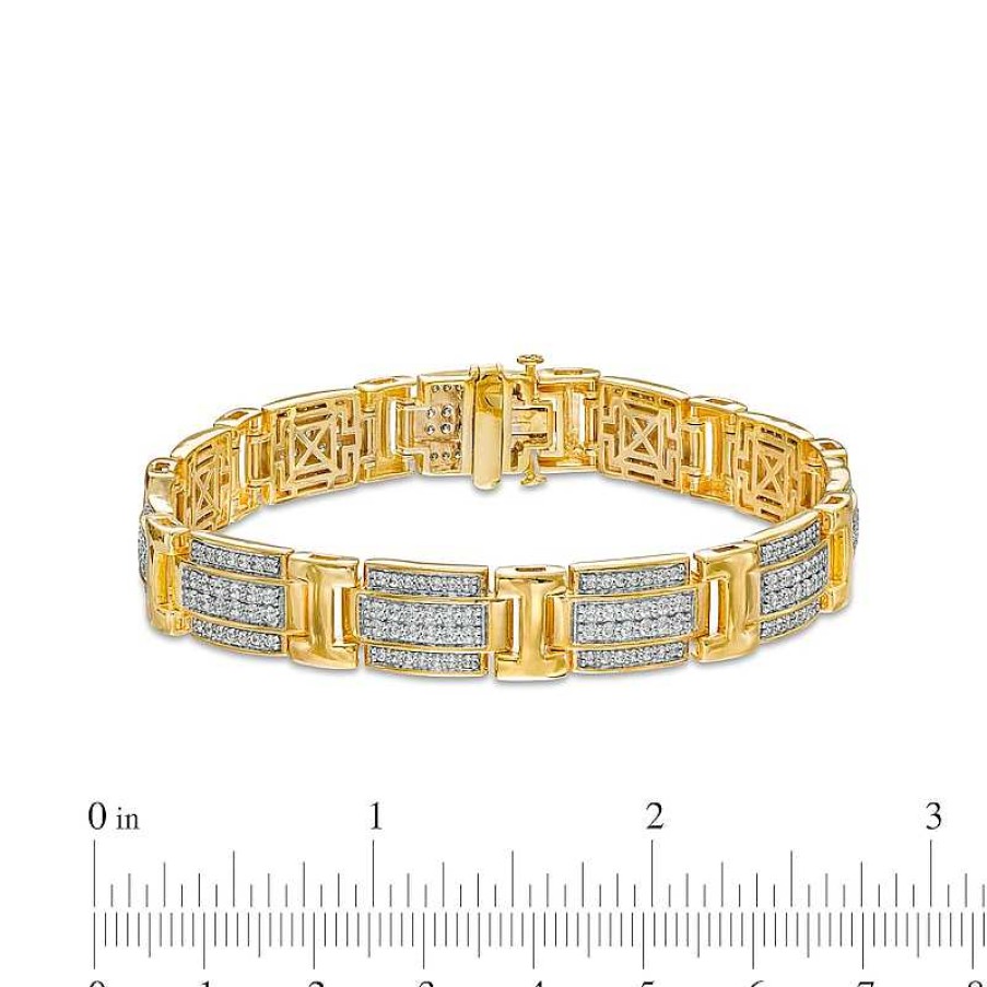 Zales Men'S 3 Ct. T.W. Diamond Multi-Row Layered Link Bracelet In 10K Gold Bracelets