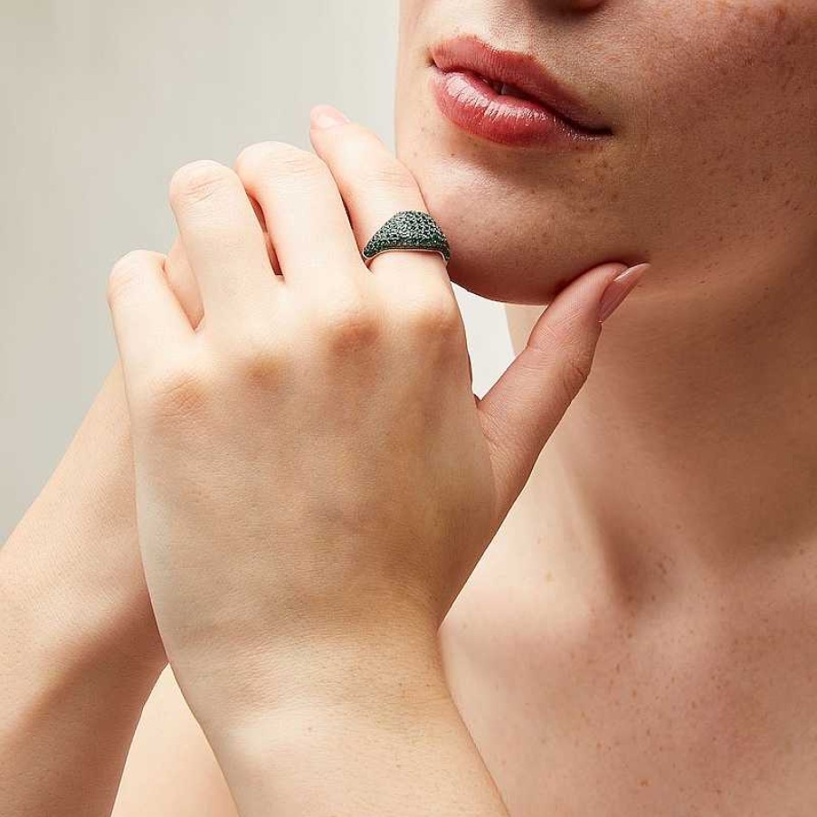 Zales Lab-Created Emerald Signet Ring In Sterling Silver And Black Rhodium Plate Rings