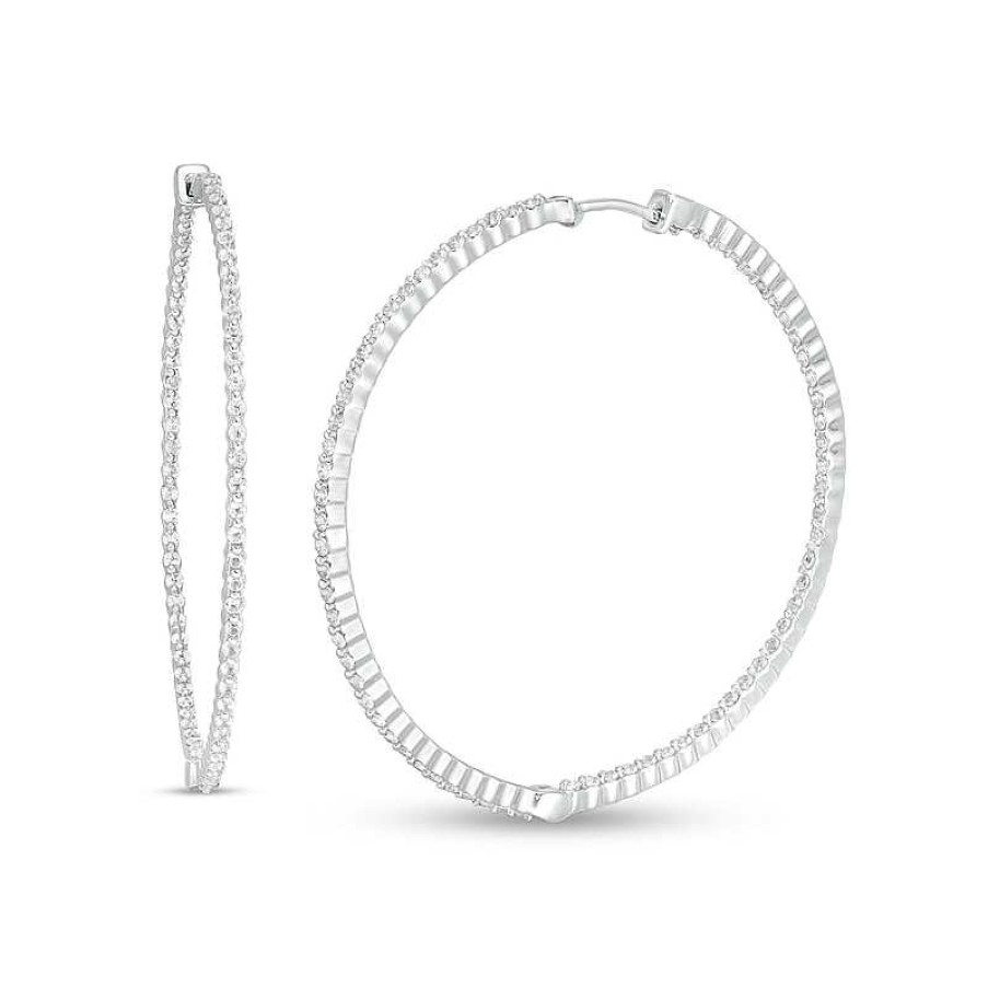 Zales White Lab-Created Sapphire Scallop Edge Inside-Out Hoop Earrings In Sterling Silver Earrings